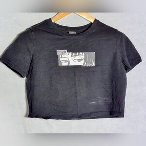 Yishion Y:2 Anime What's Up One More Time Sz L Black Graphic Crop Top
